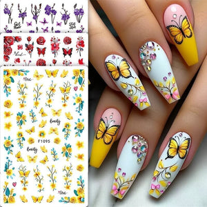 Multicolor Butterfly Flowers 3D Nail Stickers F1096 Nail Sticker No Brand 