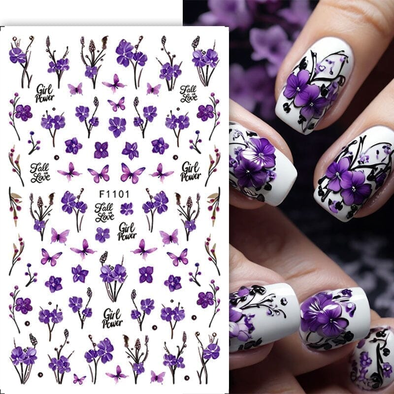 Yellow Butterfly Flowers 3D Nail Stickers F1095 Nail Sticker No Brand 