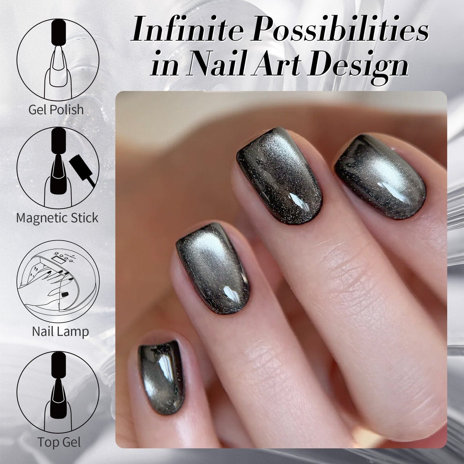 Black Cat Magnetic Gel Polish MY248 Black Pearl 15ml Gel Nail Polish BORN PRETTY 
