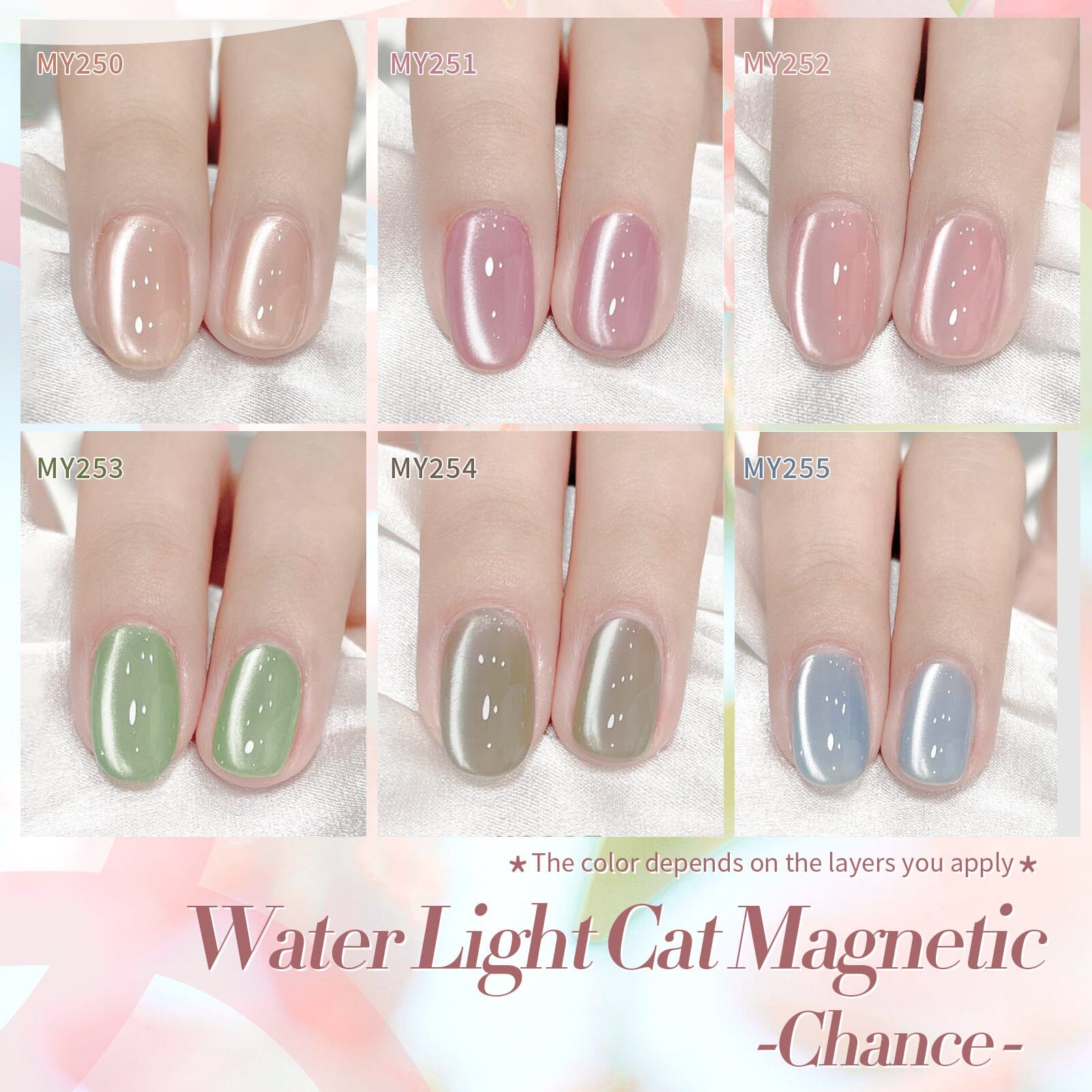 6 Colors Water Light Cat Magnetic Gel Polish Set M38 Chance 7ml Gel Nail Polish BORN PRETTY 