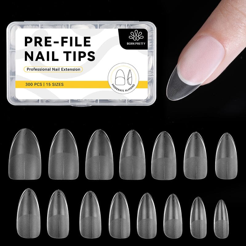 300pcs 15 Sizes Almond False Nail Tips Full Cover Half Matte Nails Nail Tips BORN PRETTY 