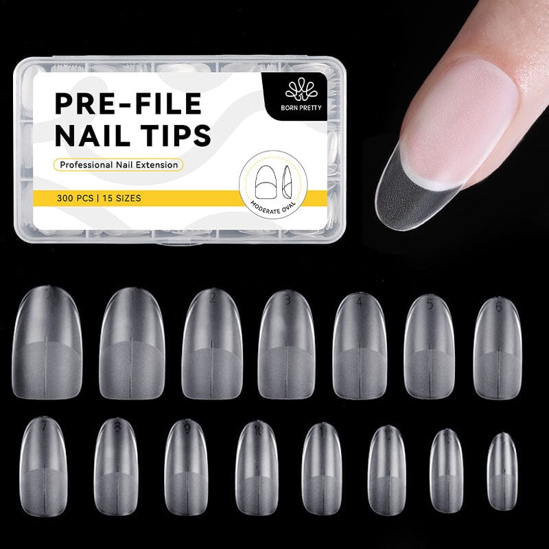 300pcs 15 Sizes Oval False Nail Tips Full Cover Half Matte Nails Nail Tips BORN PRETTY 