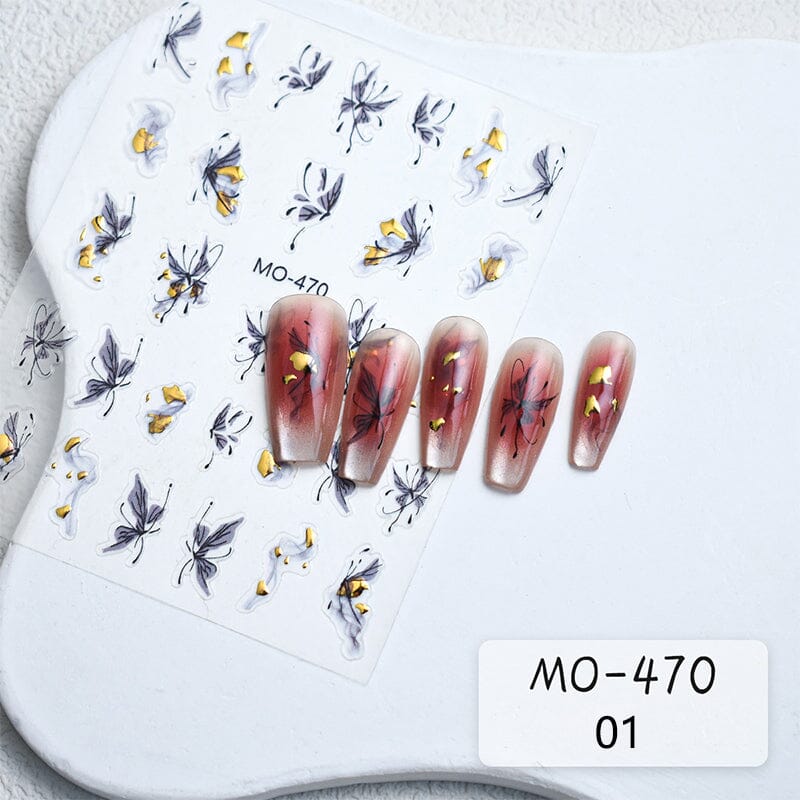 Gold Bronzing Butterfly 3D Nail Sticker M0-470-472 Nail Sticker No Brand M0-470 