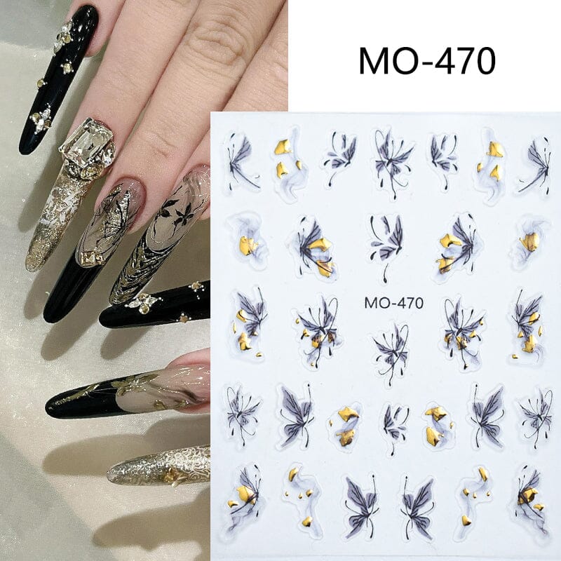 Gold Bronzing Butterfly 3D Nail Sticker M0-470-472 Nail Sticker No Brand 