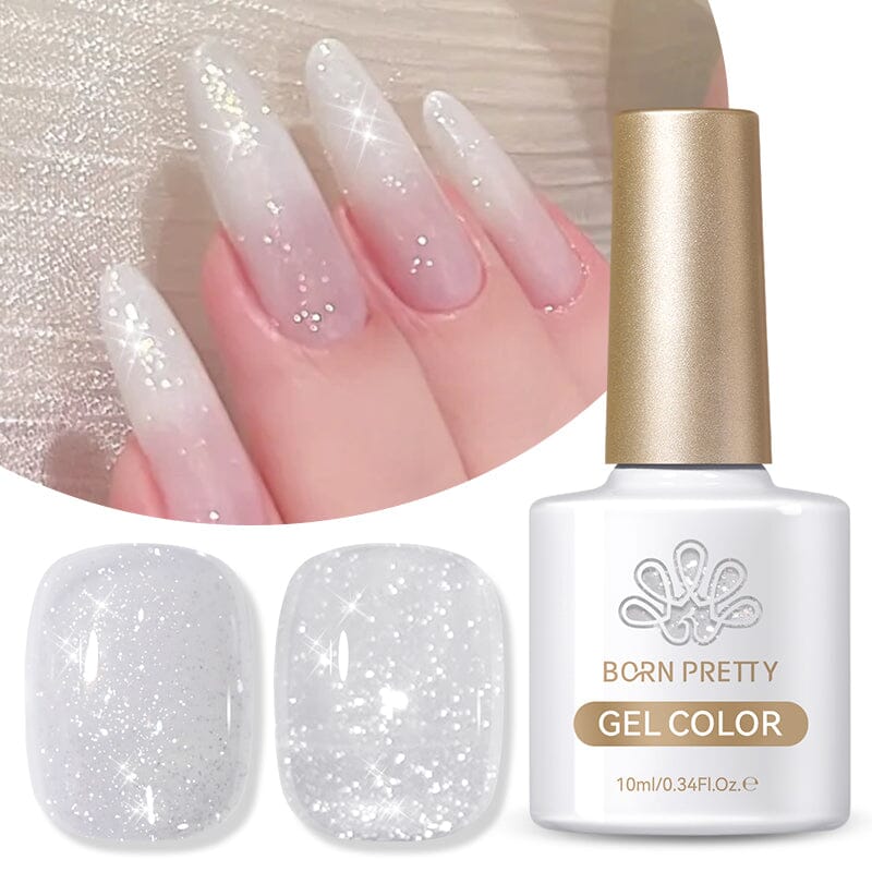 White Reflective Glitter Gel Polish SZ12 Milky Melee 10ml Gel Nail Polish BORN PRETTY 