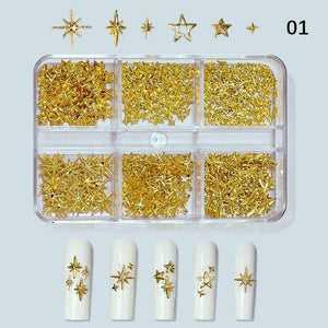 6 Grids Metal Star Rivet 3D Nail Decorations Nail Decoration No Brand 01 