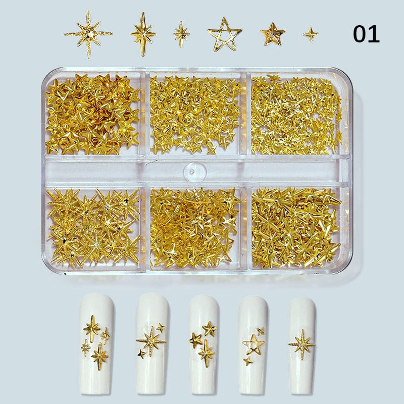 6 Grids Metal Star Rivet 3D Nail Decorations Nail Decoration No Brand 01 