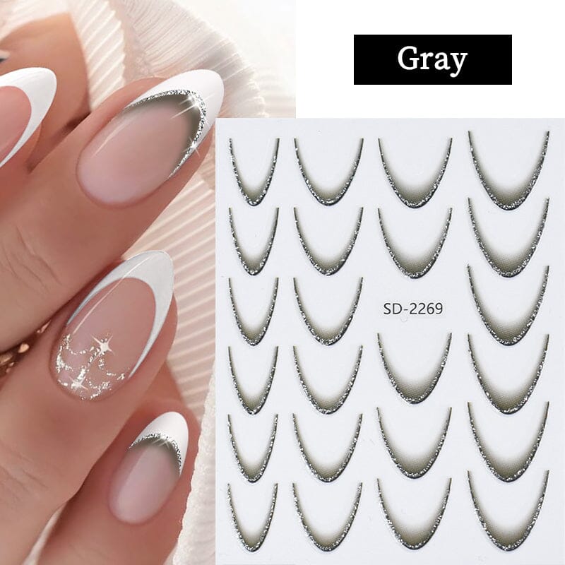 French Gradient Line 3D Nail Sticker SD2261-2272 Nail Sticker No Brand Gray 