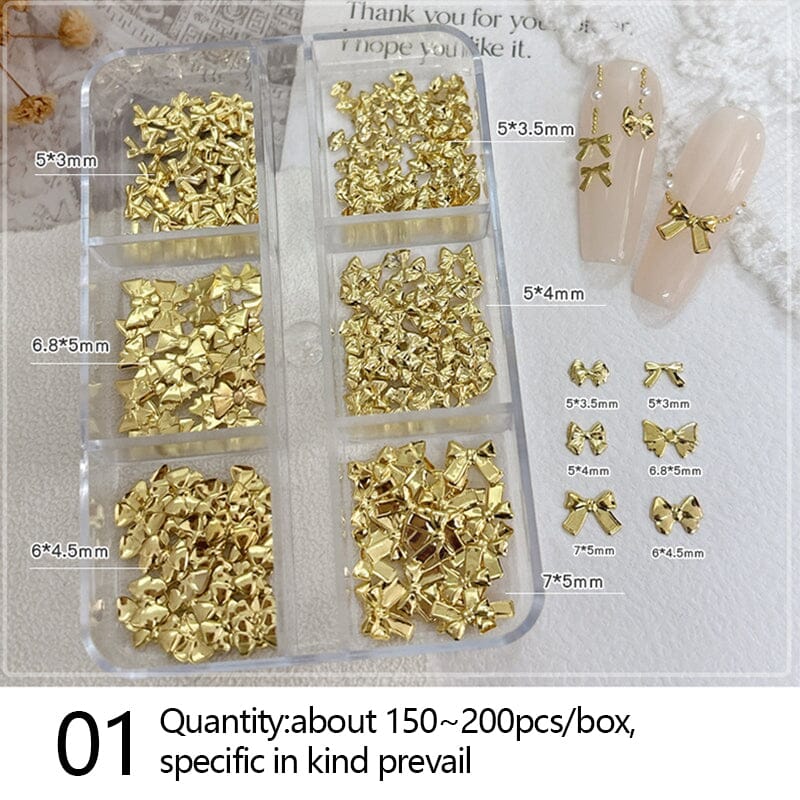 6 Grids Gold Silver Alloy Star Bowknot Nail Decoration Nail Decoration No Brand 01 