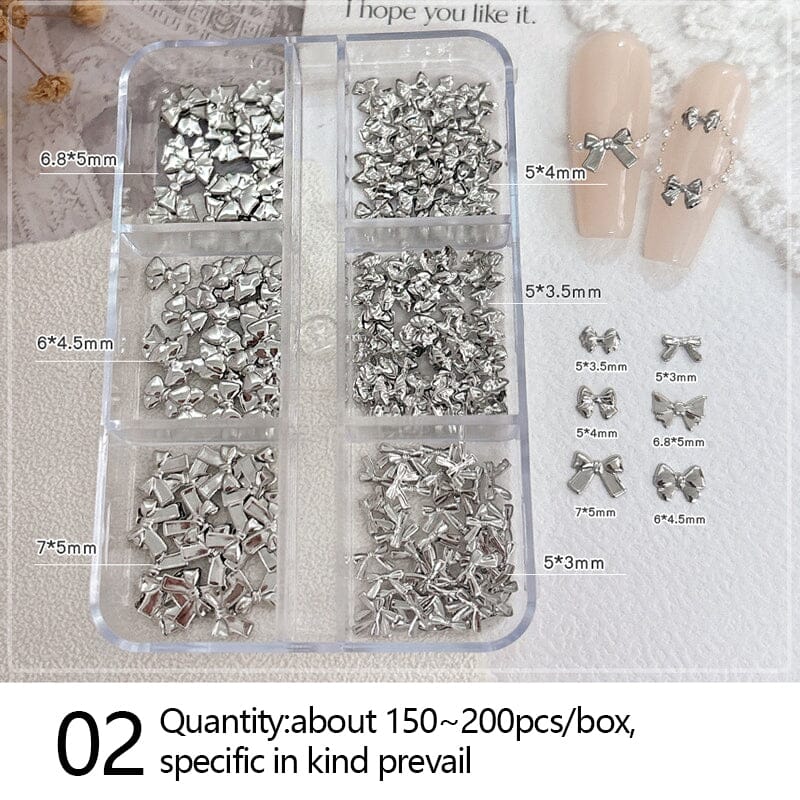 6 Grids Gold Silver Alloy Star Bowknot Nail Decoration Nail Decoration No Brand 02 