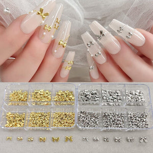 6 Grids Gold Silver Alloy Star Bowknot Nail Decoration Nail Decoration No Brand 