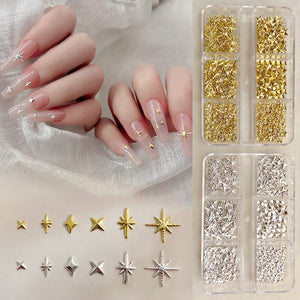 6 Grids Gold Silver Alloy Star Bowknot Nail Decoration Nail Decoration No Brand 