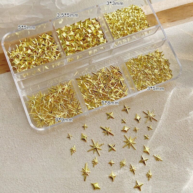 6 Grids Gold Silver Alloy Star Bowknot Nail Decoration Nail Decoration No Brand 