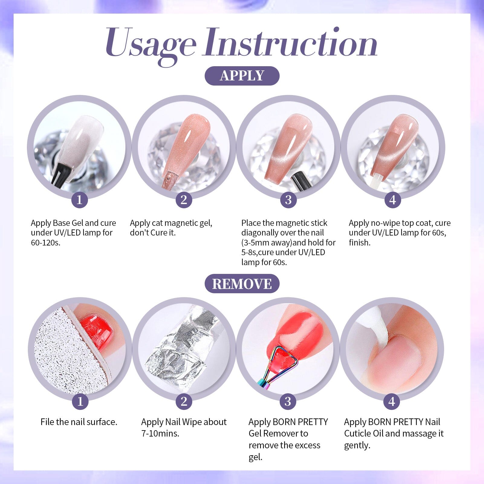 Blue Purple Colored Cat Magnetic Gel Polish MY268 Indigo Eggplant 15ml Gel Nail Polish BORN PRETTY 