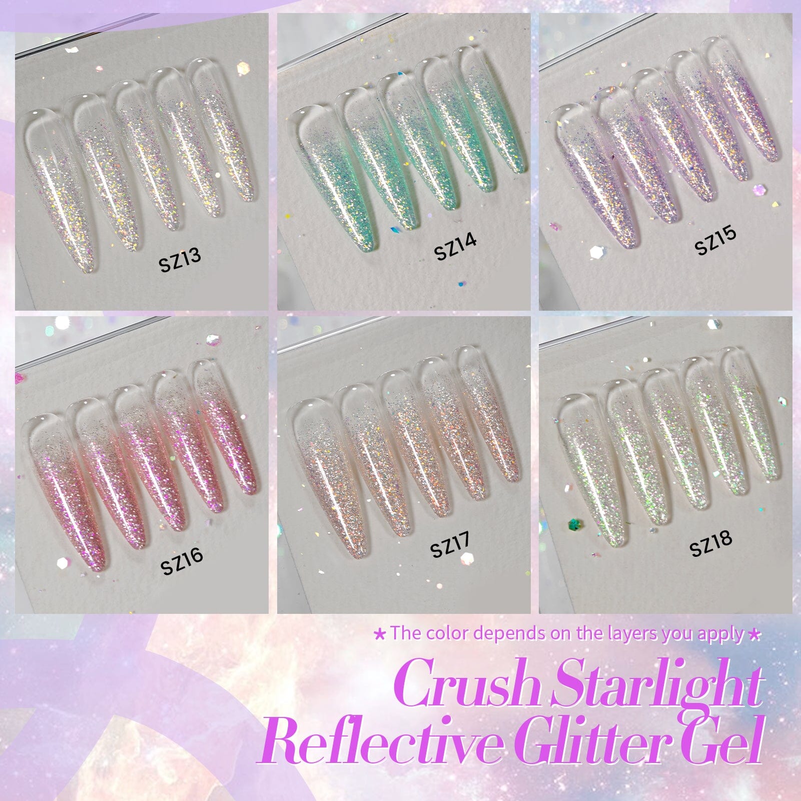 6 Colors Reflective Glitter Gel Polish Set T15 Crush Starlight 7ml Gel Nail Polish BORN PRETTY 