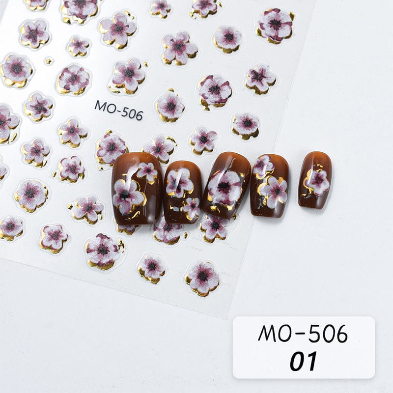 Golden Border Flowers 3D Nail Stickers Nail Sticker No Brand 01 