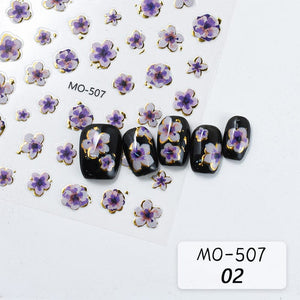 Golden Border Flowers 3D Nail Stickers Nail Sticker No Brand 02 