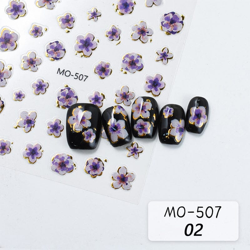 Golden Border Flowers 3D Nail Stickers Nail Sticker No Brand 02 