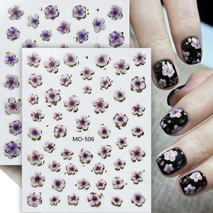 Golden Border Flowers 3D Nail Stickers Nail Sticker No Brand 
