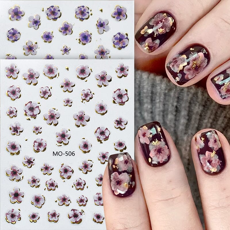 Golden Border Flowers 3D Nail Stickers Nail Sticker No Brand 