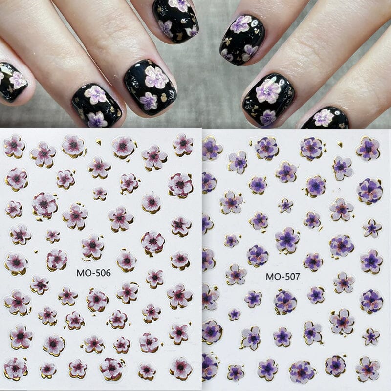 Golden Border Flowers 3D Nail Stickers Nail Sticker No Brand 