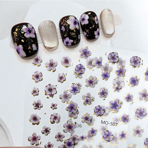 Golden Border Flowers 3D Nail Stickers Nail Sticker No Brand 