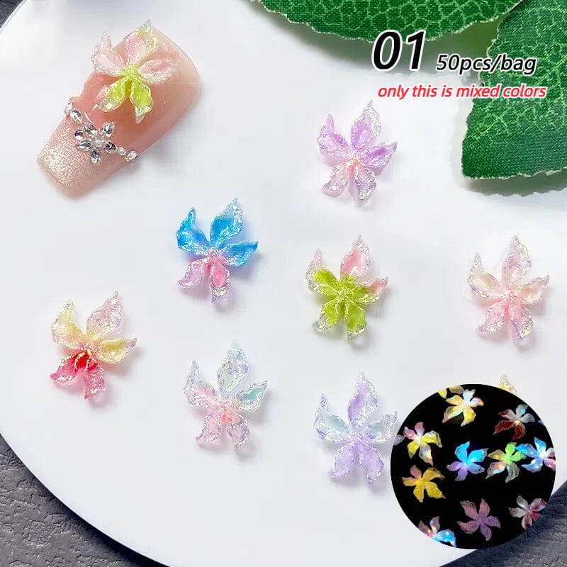 50pcs Colorful Luminous 3D Nail Decorations Resin Lily Flowers Nail Decoration No Brand 01 