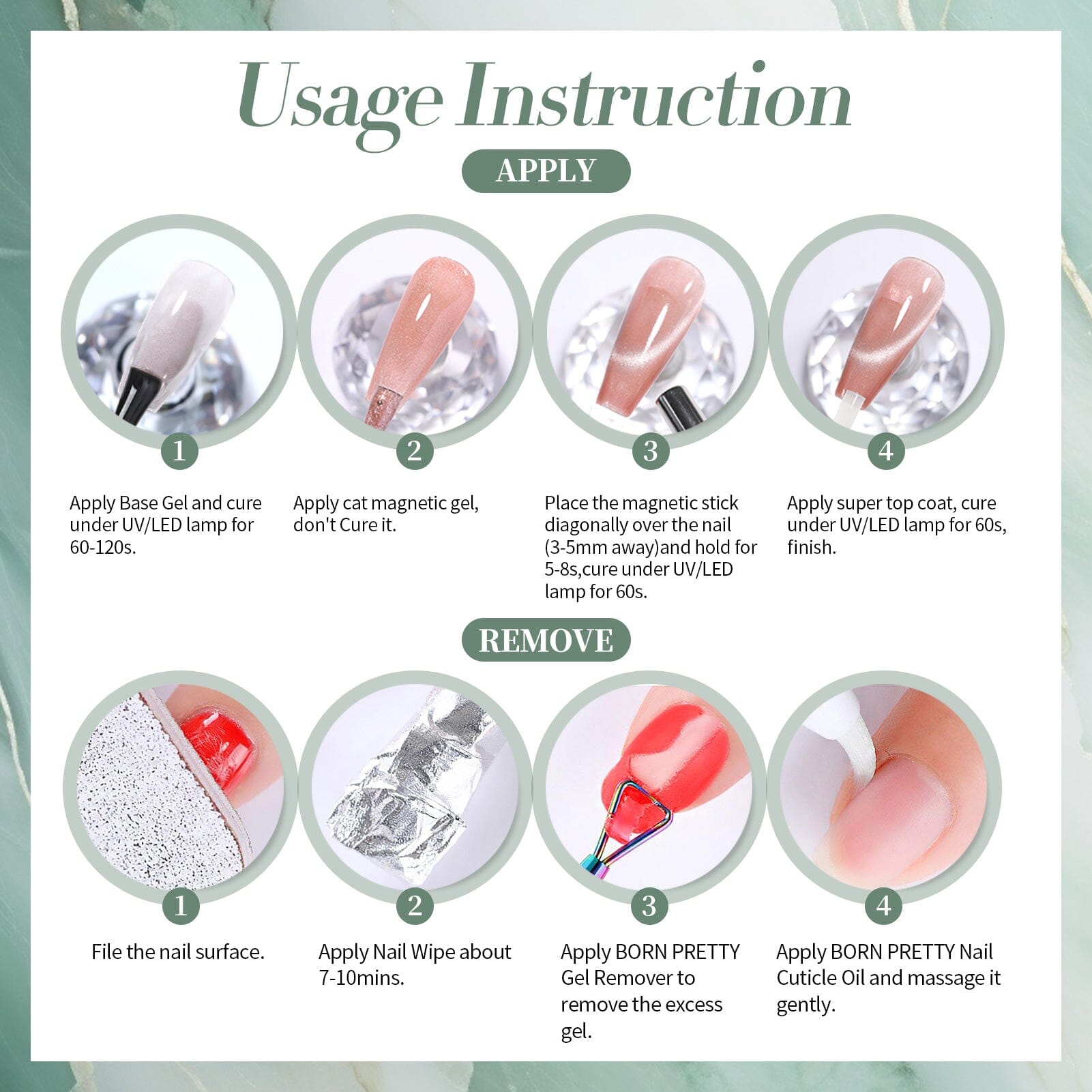 Green Aurora Cat Magnetic Gel Polish MY293 Tuberose 15ml Gel Nail Polish BORN PRETTY 