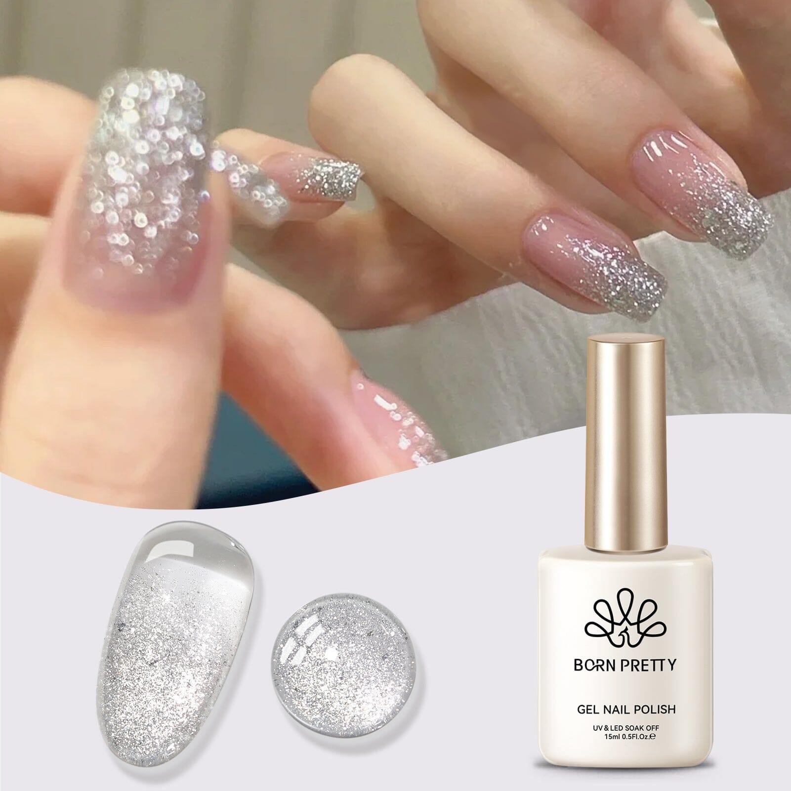 Silver Reflective Glitter Gel Polish SZ19 Neptune 15ml Gel Nail Polish BORN PRETTY 