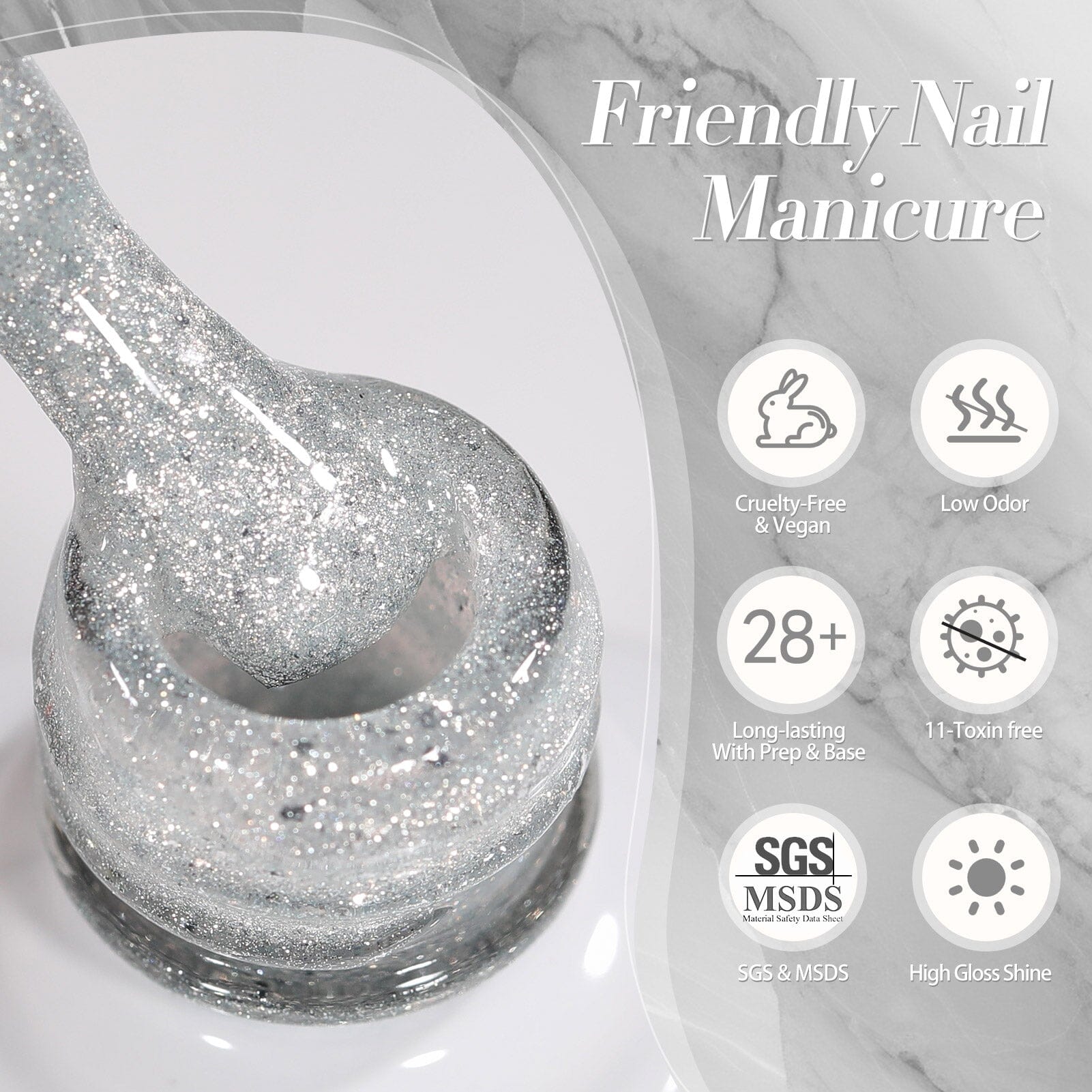 Silver Reflective Glitter Gel Polish SZ19 Neptune 15ml Gel Nail Polish BORN PRETTY 