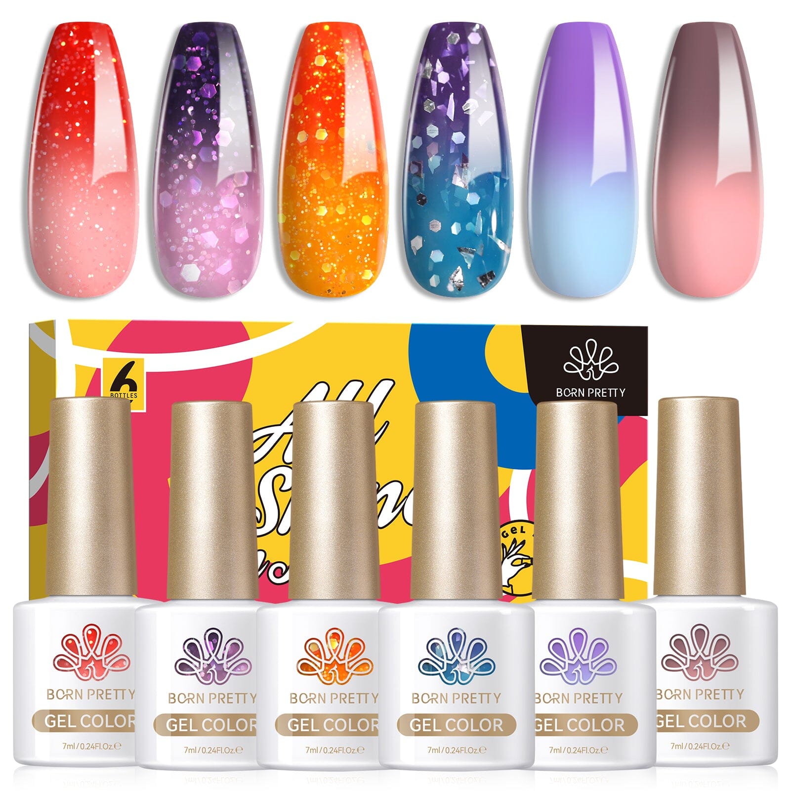 6 Colors Temperature-changing Gel Polish Set T16 NeoWave 7ml Gel Nail Polish BORN PRETTY 