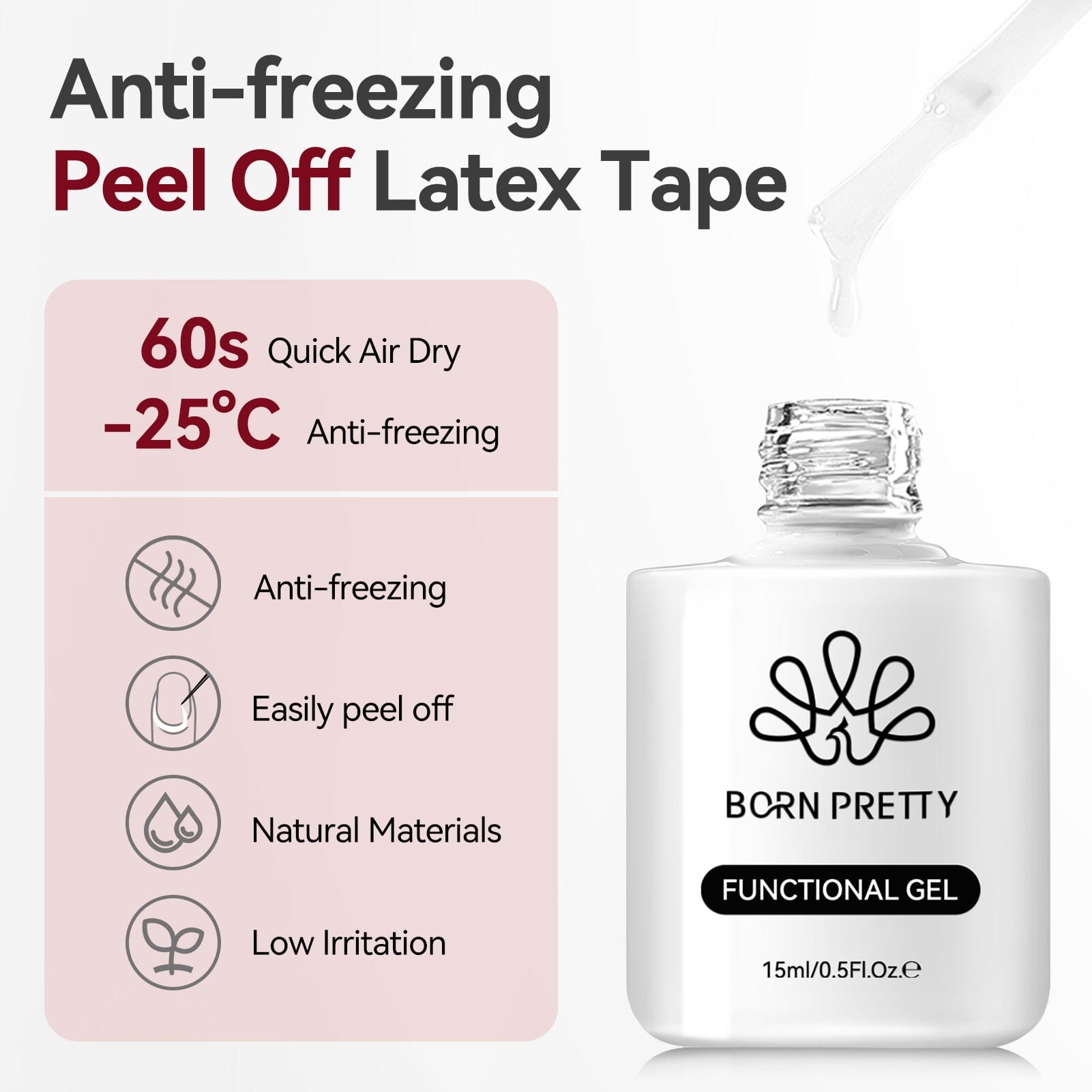 White Peel Off Latex Tape Anti-Freezing 15ml Gel Nail Polish BORN PRETTY 