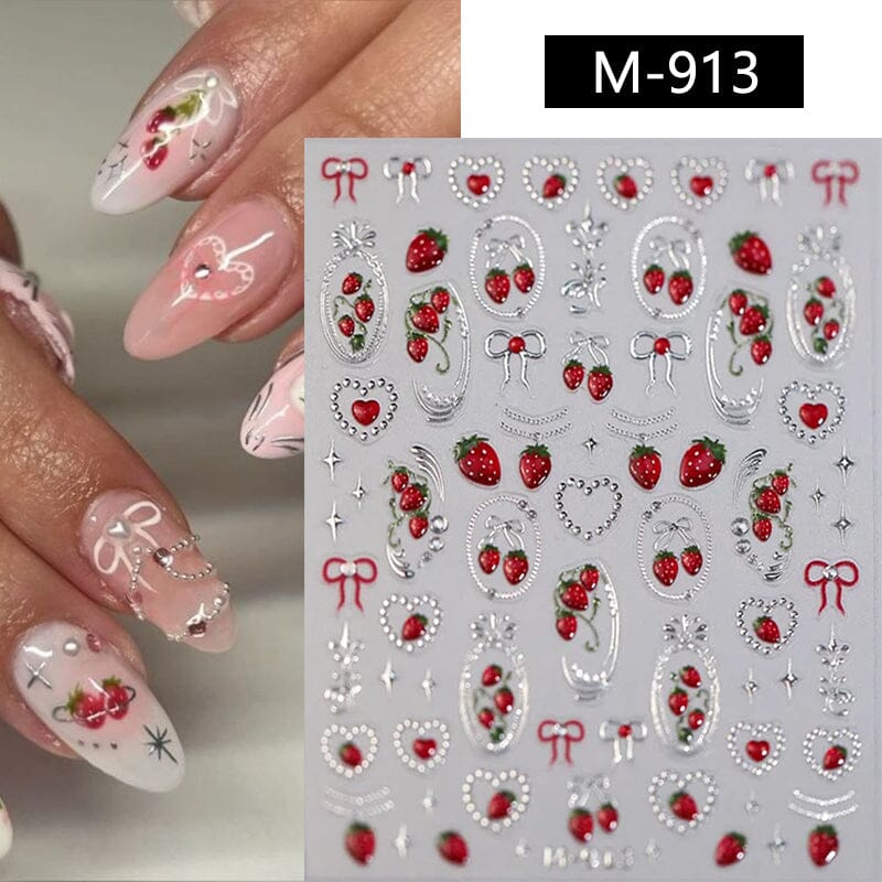 Cherry Bowknot Strawberry 5D Nail Sticker M-906/913 Nail Sticker No Brand M-913 