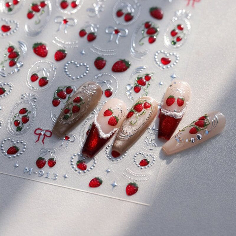 Cherry Bowknot Strawberry 5D Nail Sticker M-906/913 Nail Sticker No Brand 