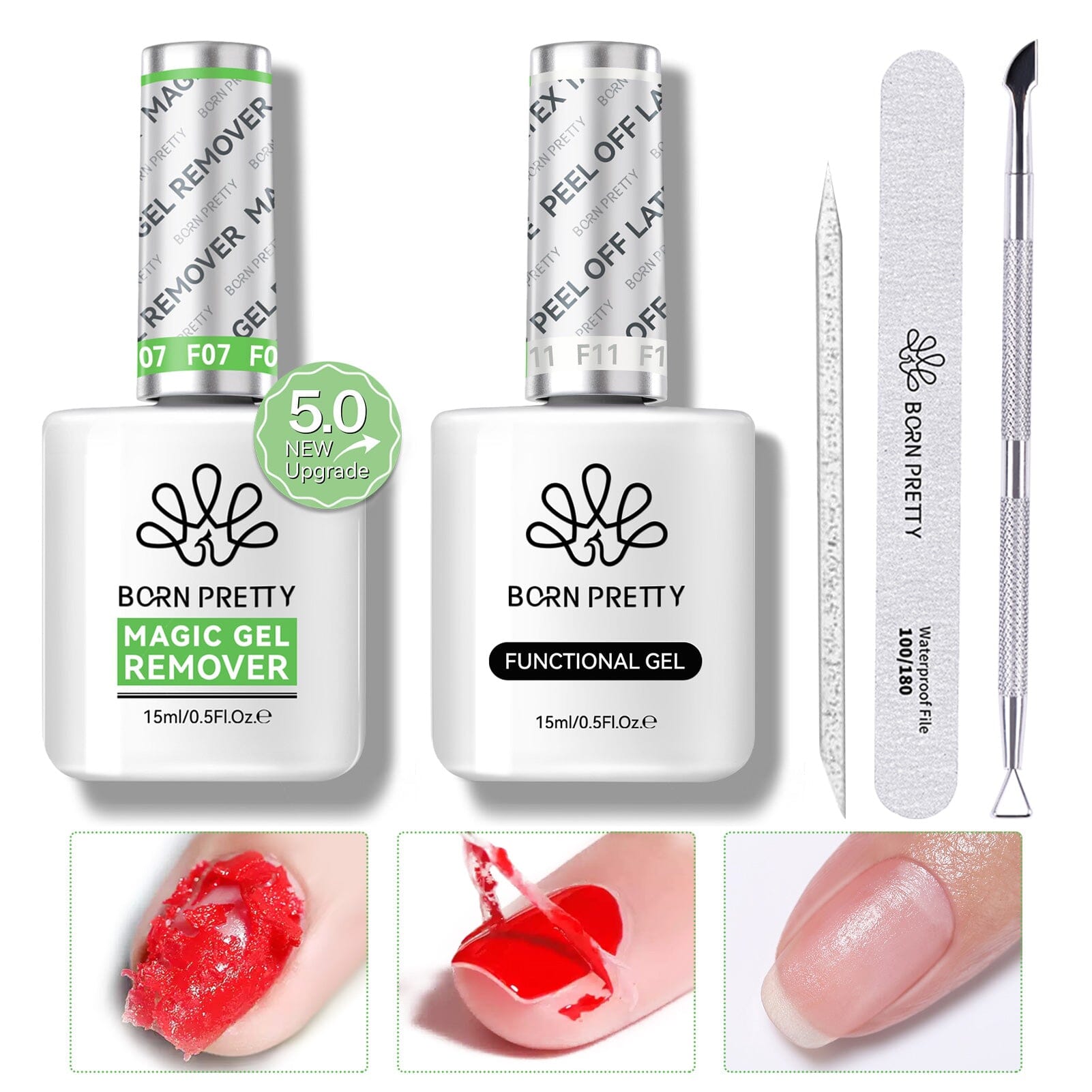 Magic Gel Remover New Upgrade Acetone-Free with Peel Off Latex Tape 15ml Tools Kit #08 Gel Nail Polish BORN PRETTY 