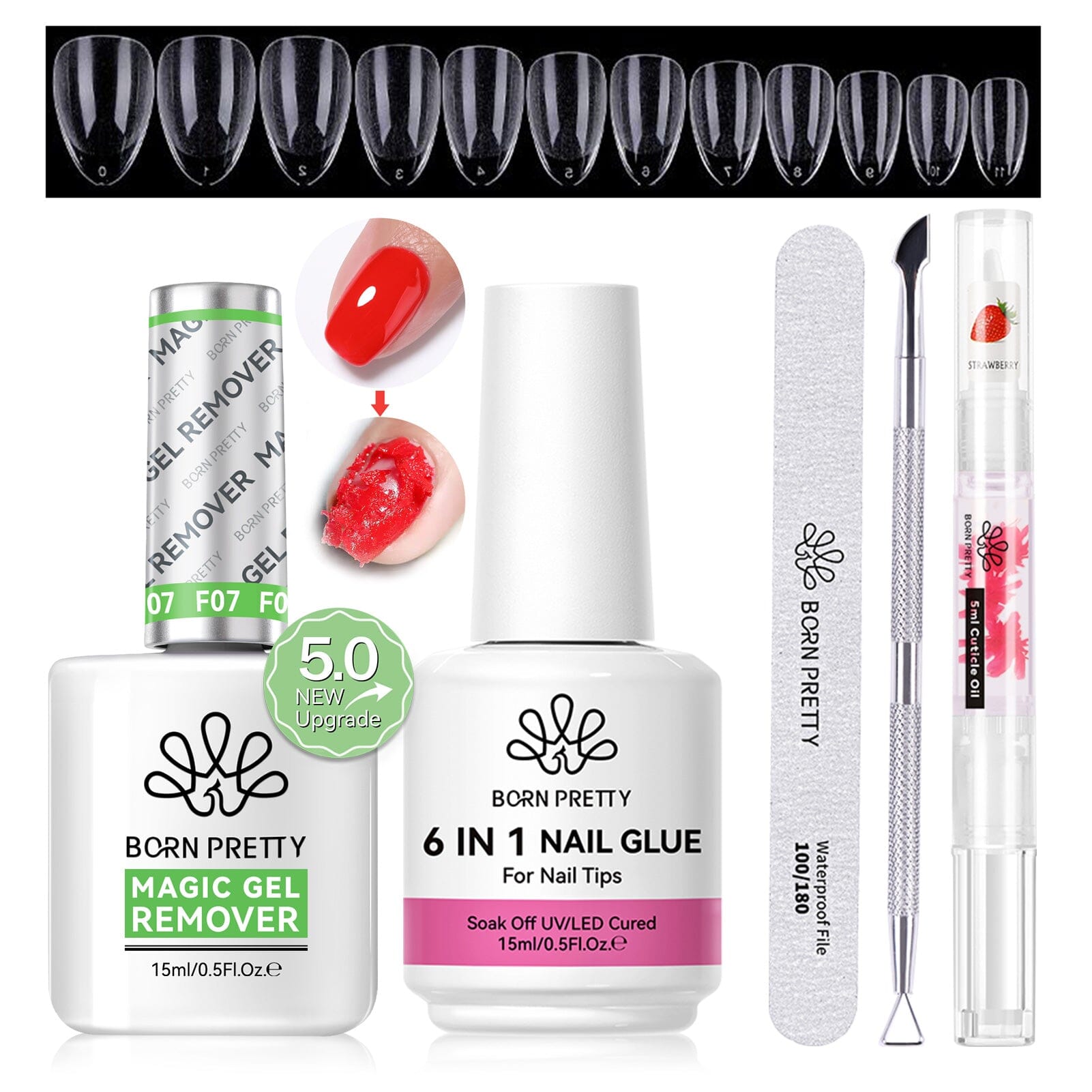 Magic Gel Remover New Upgrade Acetone-Free with 6 IN 1 Nail Glue Gel 15ml Tools Kit #10 Gel Nail Polish BORN PRETTY 