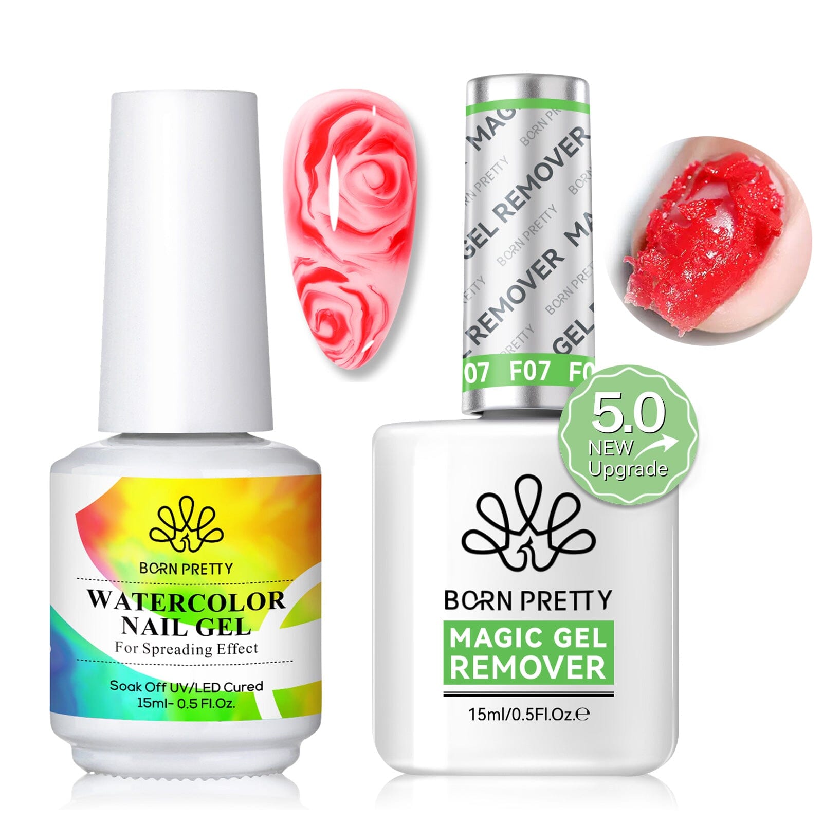 2 Bottles Set Magic Gel Remover with Watercolor Gel 15ml Gel Nail Polish BORN PRETTY 