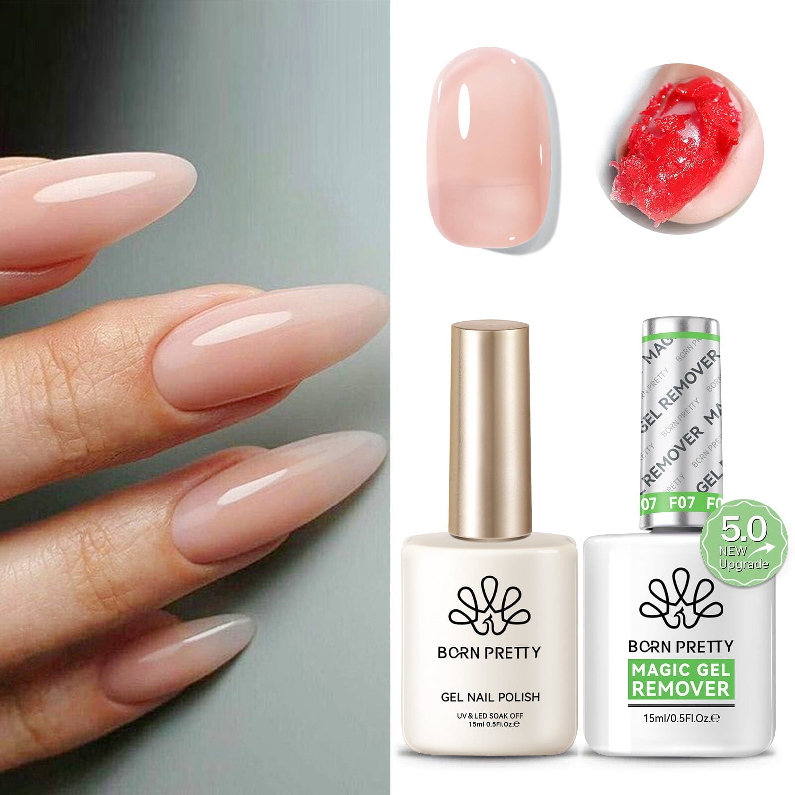 2 Bottles Set Magic Gel Remover with Jelly Gel 15ml #27 Gel Nail Polish BORN PRETTY 