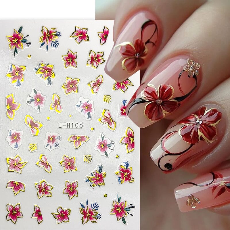 Flowers 3D Nail Sticker L-H Series Clearance No Brand 