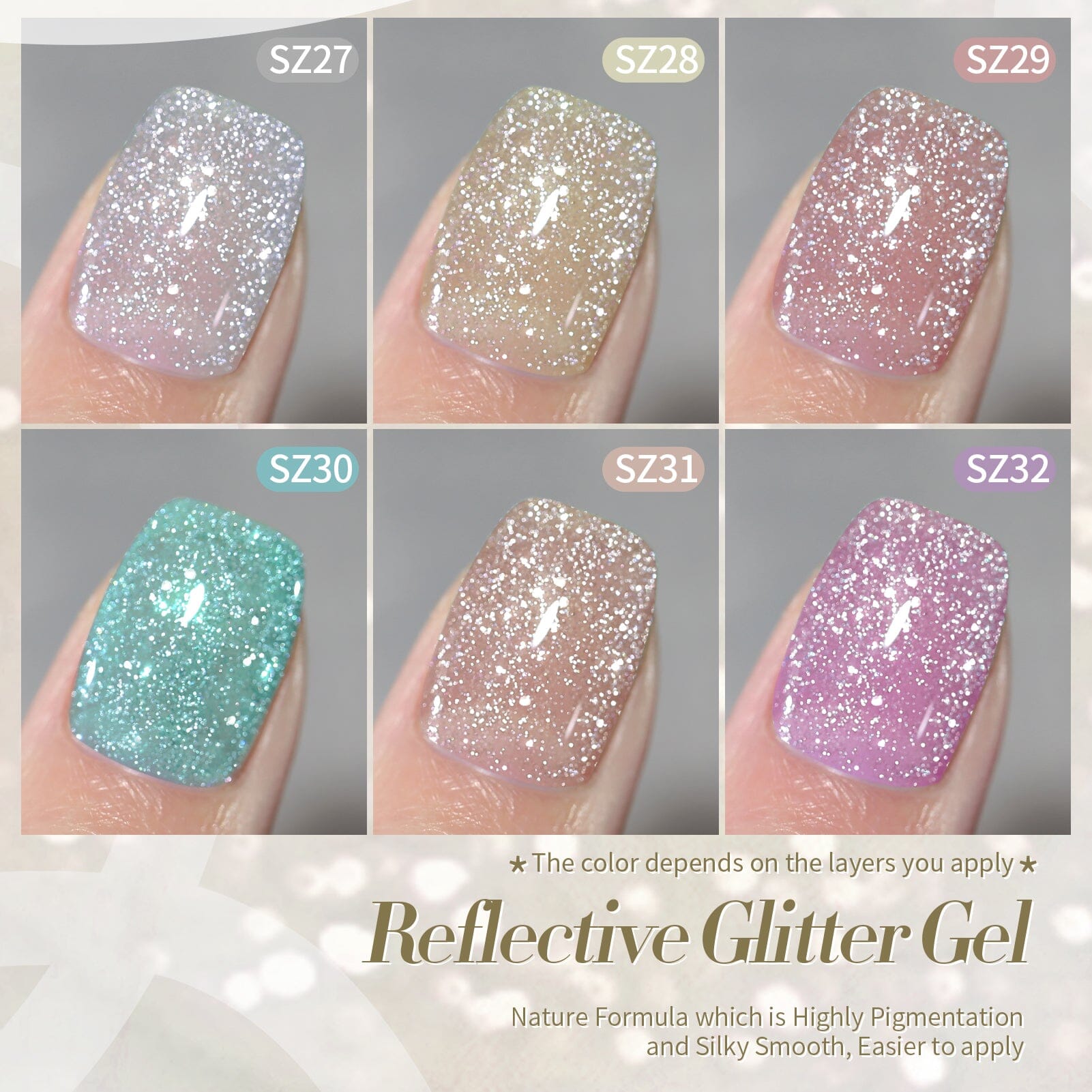 6 Colors Reflective Glitter Gel Polish Set T20 Carat Mirage 7ml Gel Nail Polish BORN PRETTY 