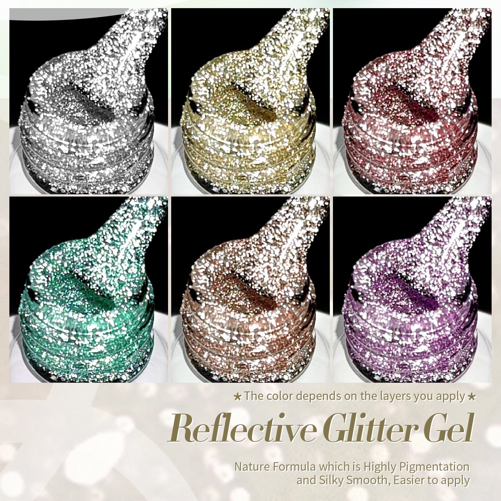 6 Colors Reflective Glitter Gel Polish Set T20 Carat Mirage 7ml Gel Nail Polish BORN PRETTY 