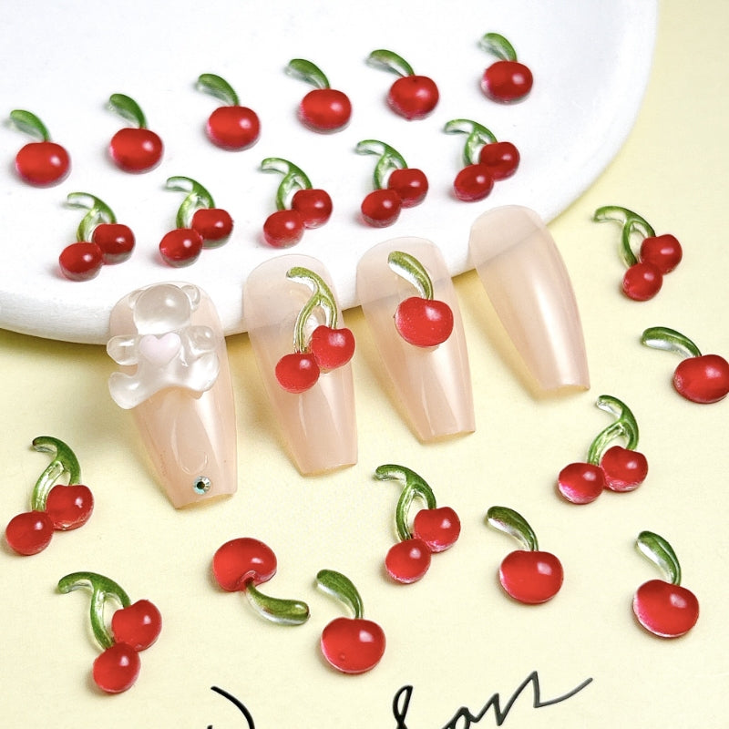 20pcs Sweet Mini Red Cherry 3D Nail Decorations
