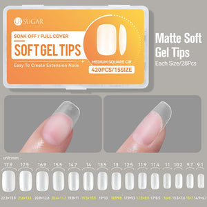 420pcs Matte Soft Gel Tips Nail Tips UR SUGAR Medium Square Cir 