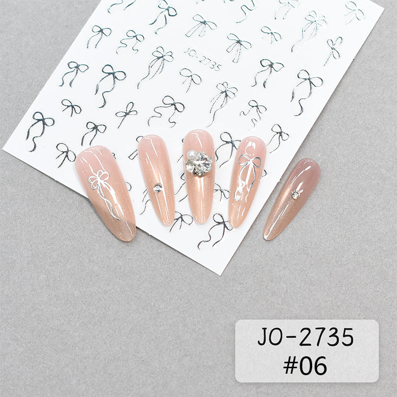 Silver Bowknot 3D Self Adhesive Nail Stickers
