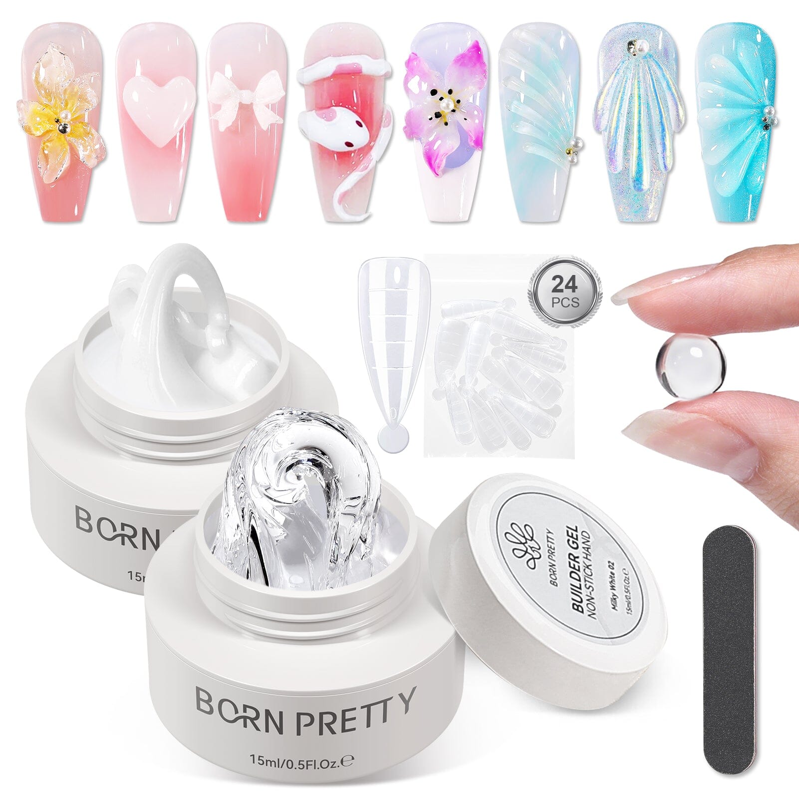 Clear & White Non Stick Hand Extension Nail Kit 15ml Extension Nail Gel BORN PRETTY 