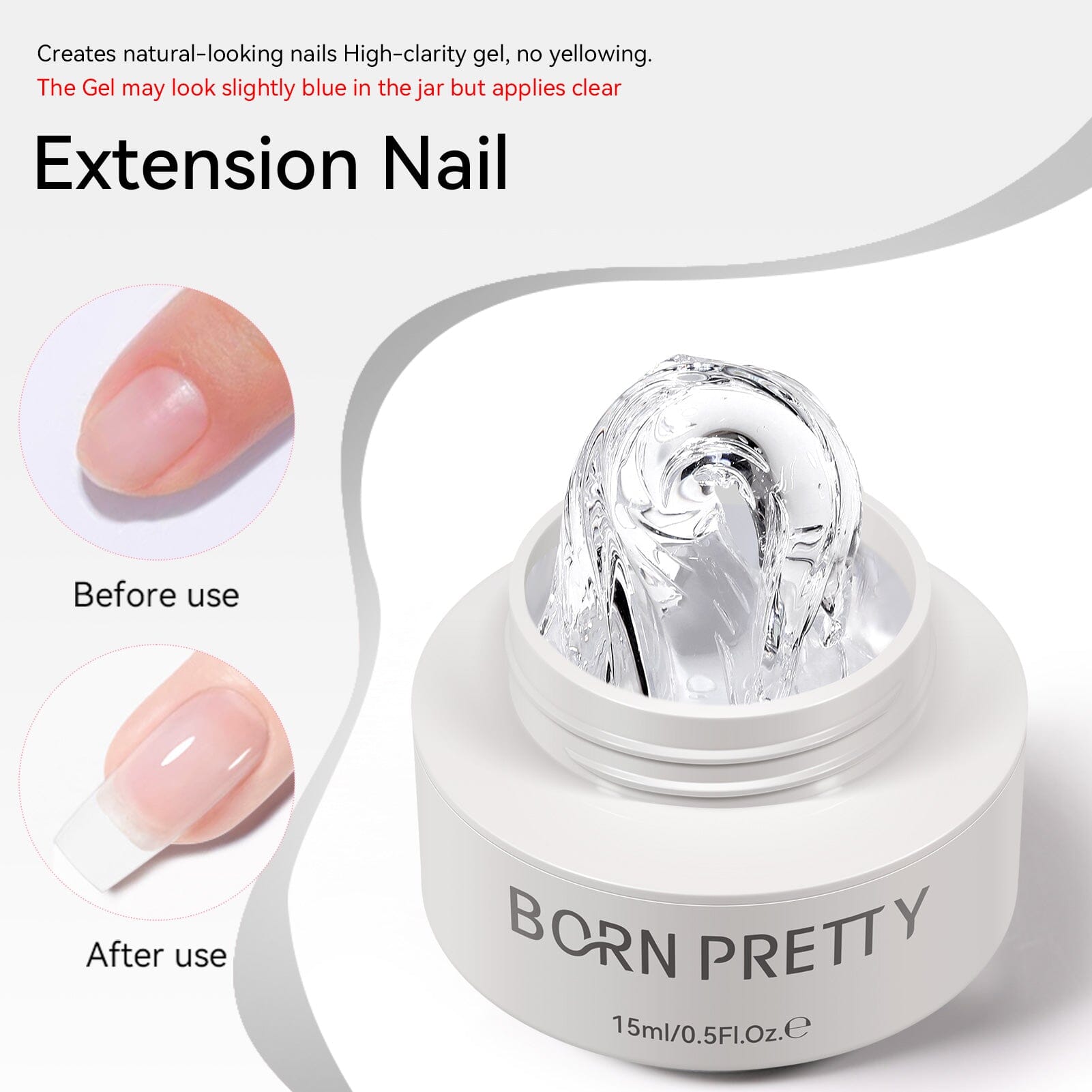 Clear & White Non Stick Hand Extension Nail Kit 15ml Extension Nail Gel BORN PRETTY 