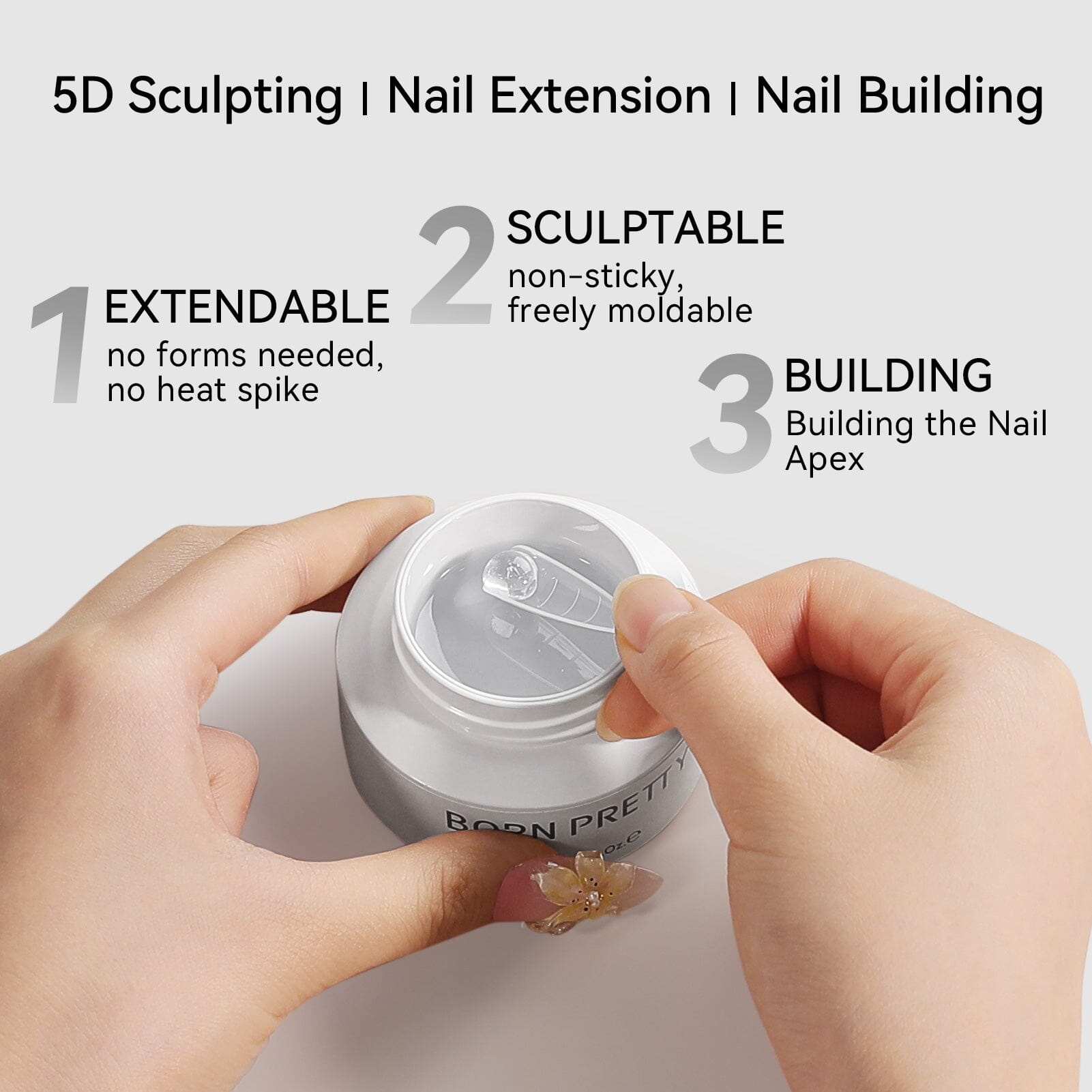 Clear & White Non Stick Hand Extension Nail Kit 15ml Extension Nail Gel BORN PRETTY 