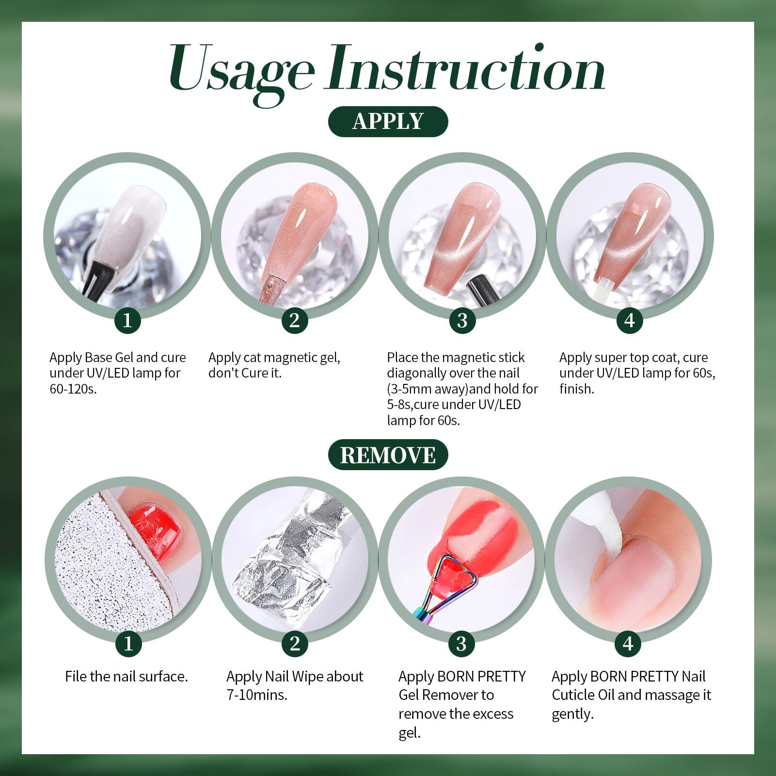 Glass Cat Magnetic Gel Polish MY128 Only Green 15ml Gel Nail Polish BORN PRETTY 