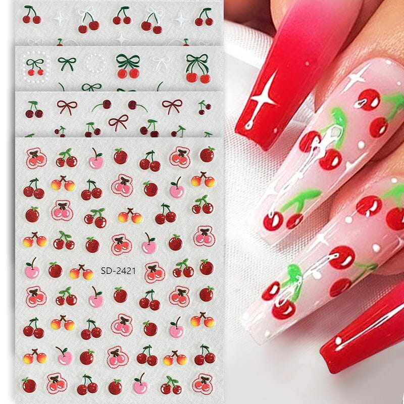 Cherry Strawberry 3D Nail Stickers Clearance No Brand 
