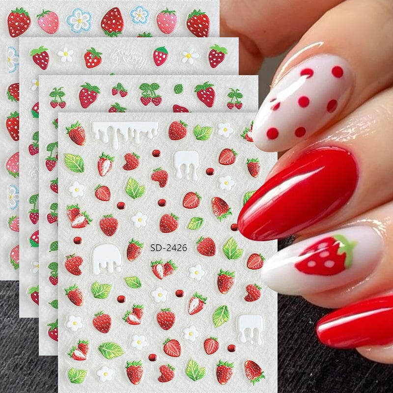 Cherry Strawberry 3D Nail Stickers Clearance No Brand 